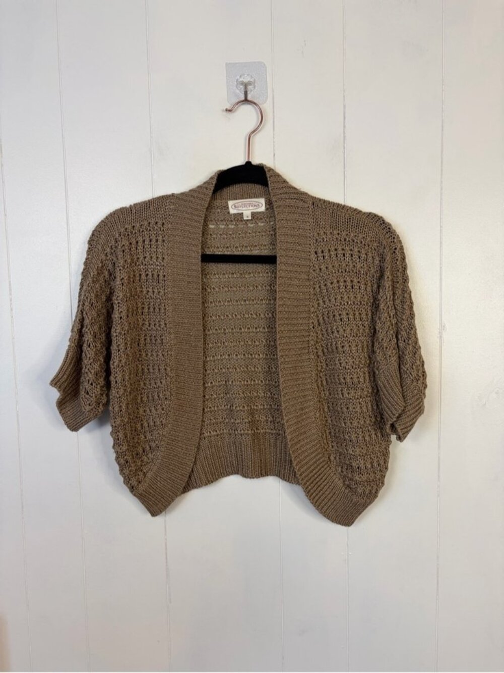 Vintage 90s Y2K Womens size Small Brown Knit Cropped Cardigan Shrug Sweater boho